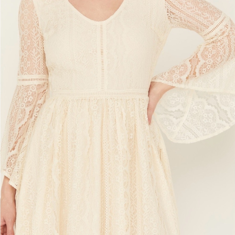 Shyanne Ivory Bell Sleeve Lace Dress Plus XXL Western Boho Baby Doll Lined - Picture 6 of 14